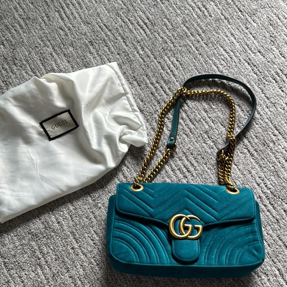 Gucci Teal Shoulder Bag with Gold Chain
